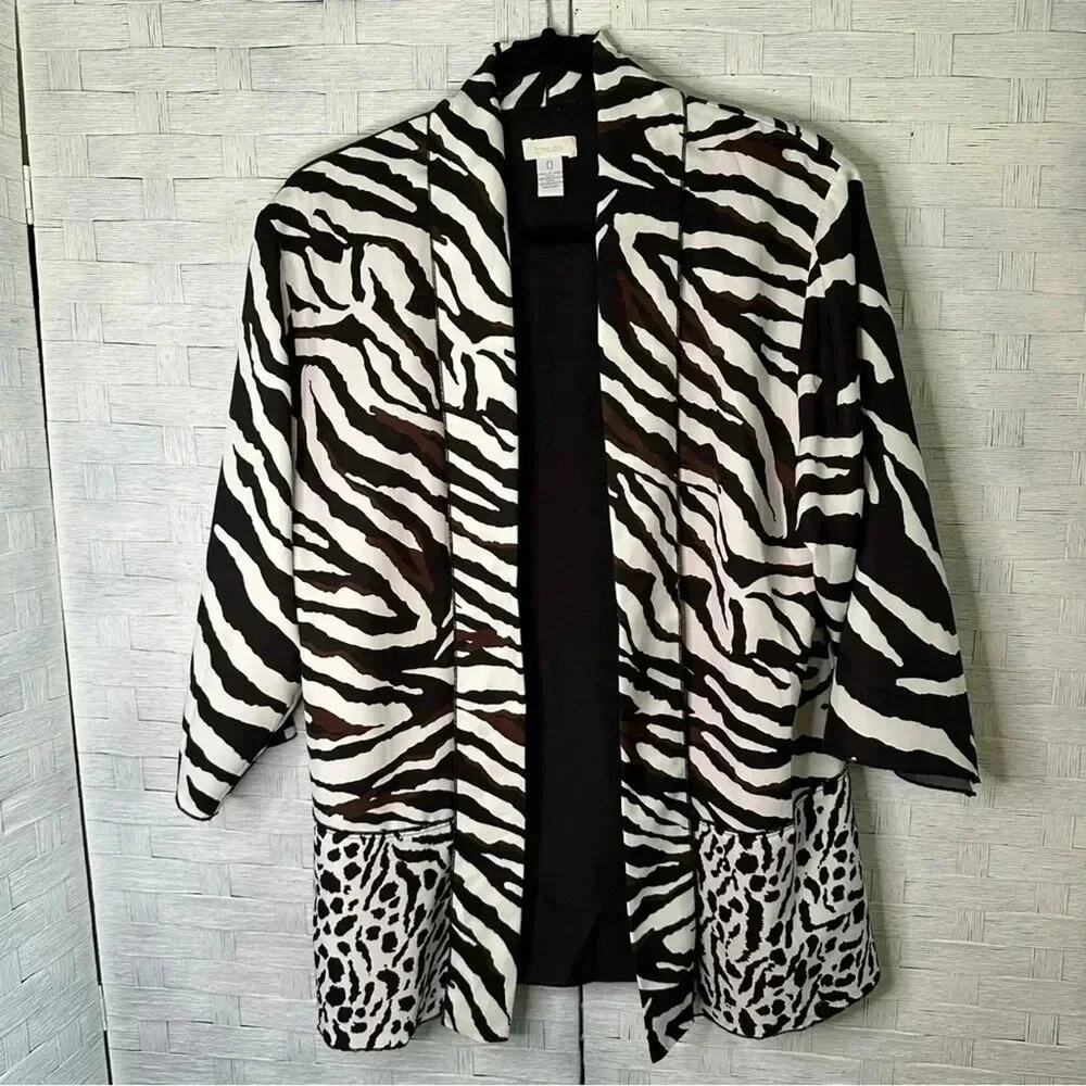 Chico'sWomens Cardigan Zebra Cheetah Animal‎ Print Open Silky Material